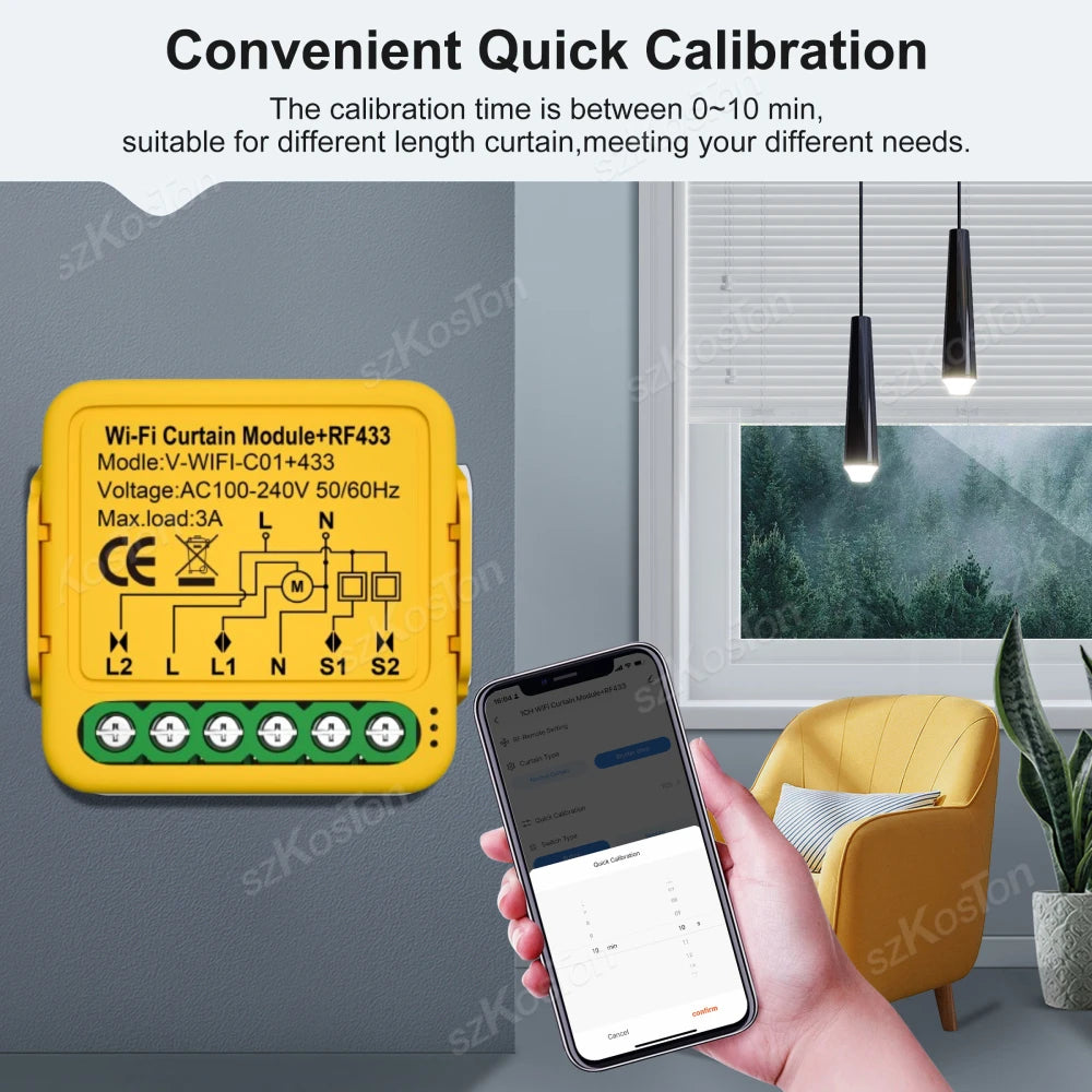 Smart WiFi RF433 Curtain Switch Module Roller Shutter Blind Motor DIY Relay Tuya Smart Life APP Remote Control for Alexa Google