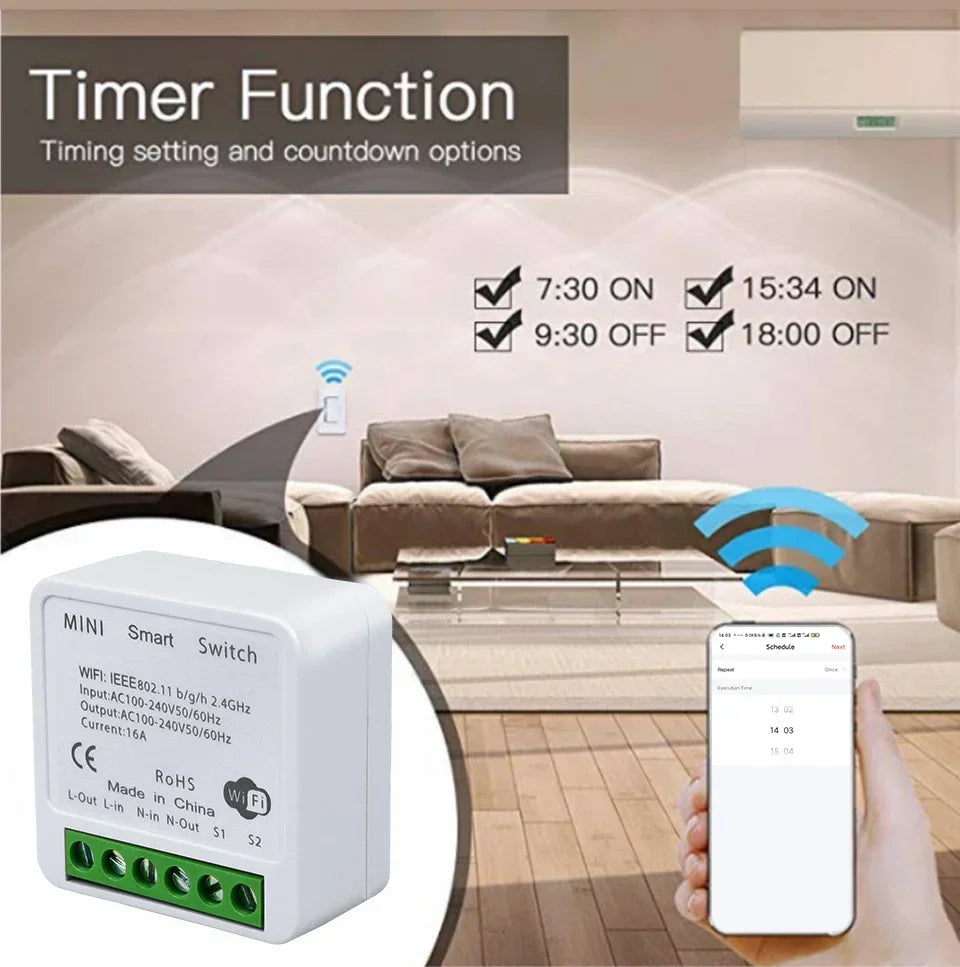16A 20A Tuya WiFi Smart Switch RF 433Mhz Relay Breaker Module 2-Way Control Smart Life App Remote Works with Google Home Alexa