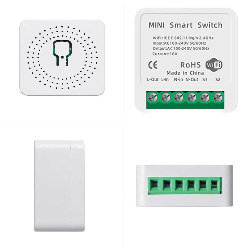 16A Two Way Control DIY WiFi Mini Smart Light Switch Tuya/Smartlife APP Remote Control for Alexa Google Home Automation
