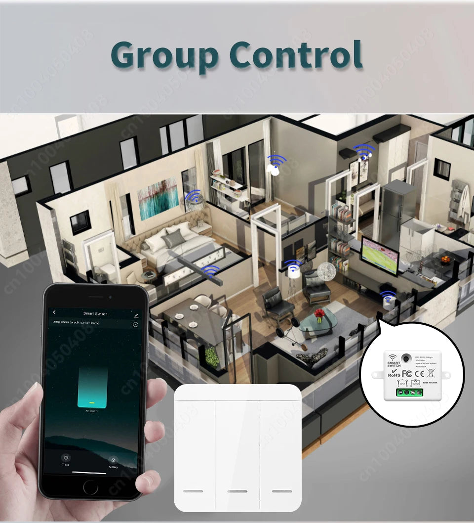 Tuya Smart Home Wifi RF433 Mhz Switch 1/2/3gang Button Switch Strong Signal Wiring-free Remote Control  Works with Alexa Google
