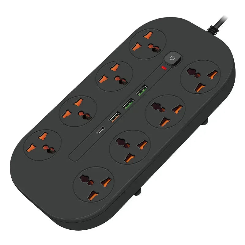 Power Strip Surge Protector Electrical Sockets with 3 USB 1 Type-C Ports 2m Extension Cord 8 Universal Outlets EU,UK,US Plug