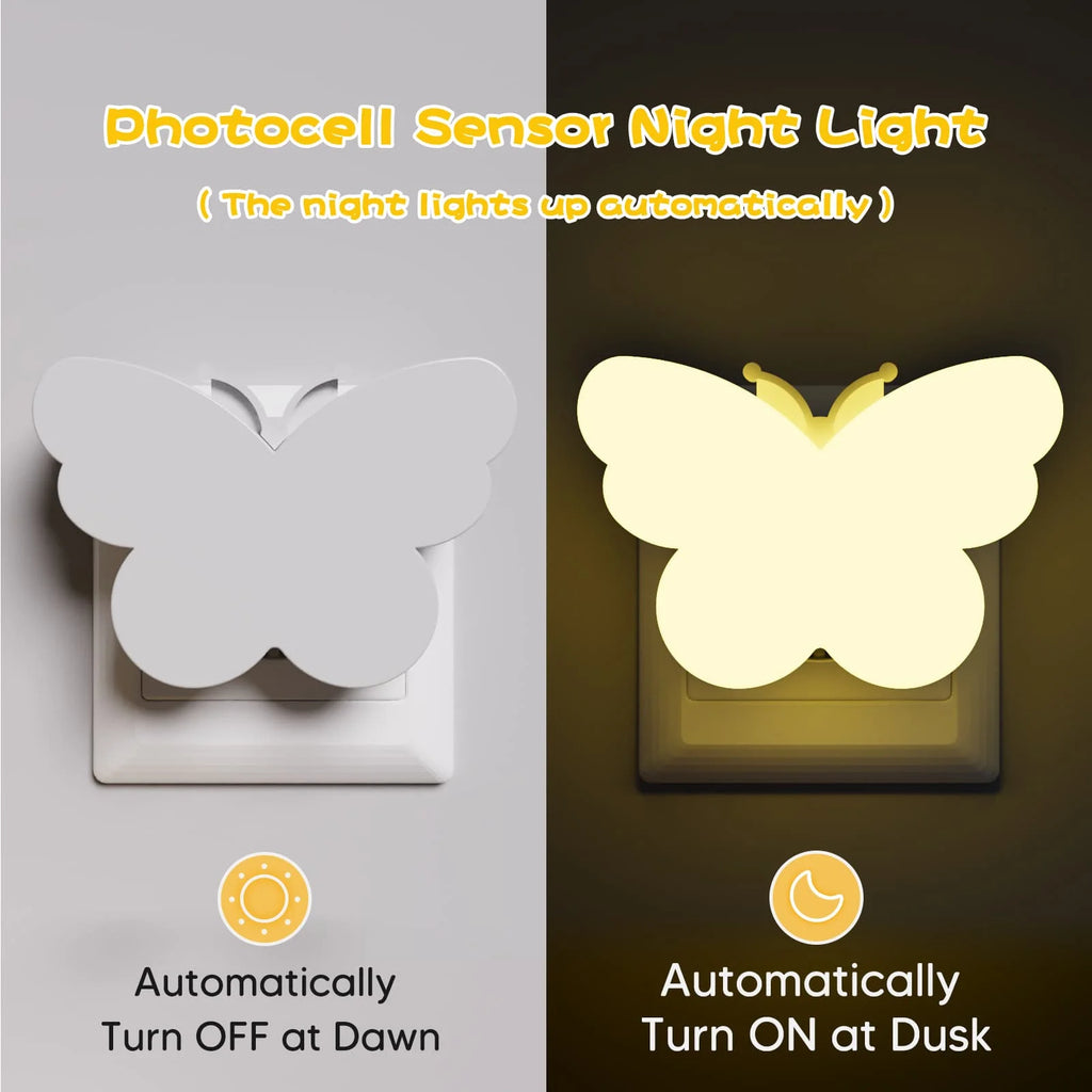Butterfly Shape Night Lights LED Light Sensor Night Lights Plug in Auto on/Off for Kids Bedroom Stair Hallway Bedhead Night Lamp