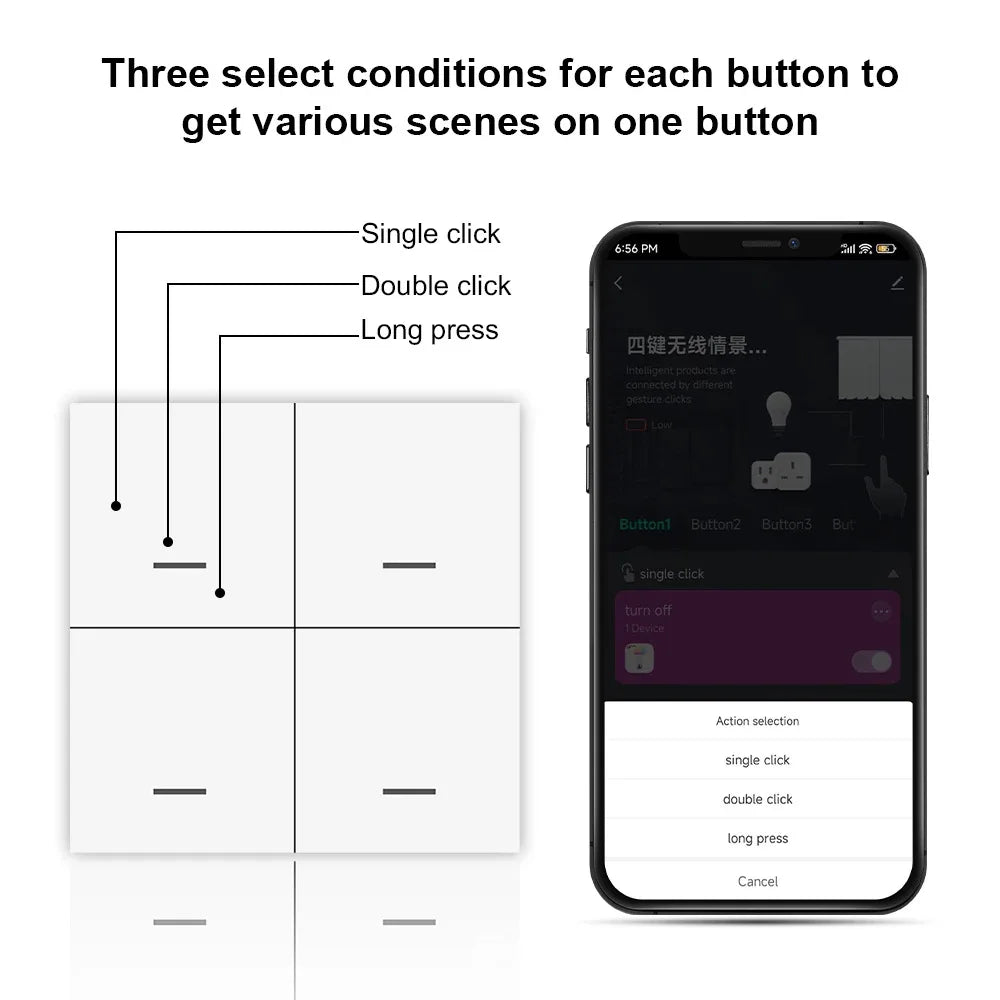 Tuya Zigbee Wireless Smart Scene Switch 4Gang 12 Modes Home Automatic Lighting Scene Button Controller Works with ZigBee Gateway