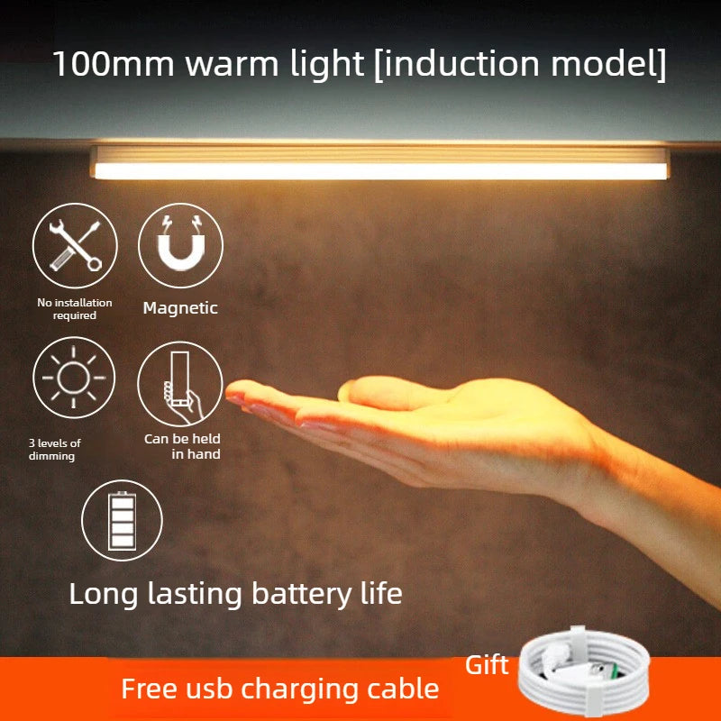 USB Rechargeable LED Motion Sensor Light Strip Magnetic No Drill Installation Under Cabinet Lighting for Closet Kitchen