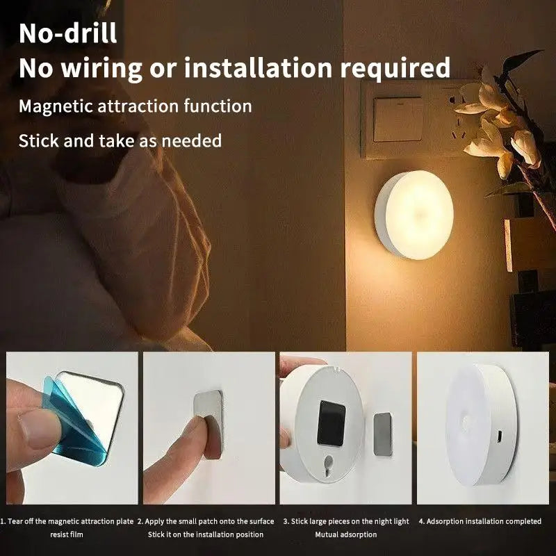 1Set Motion Sensor LED Night Light USB Rechargeable Night Lamp For Kitchen Cabinet Wardrobe Lamp Staircase Wireless Closet Light