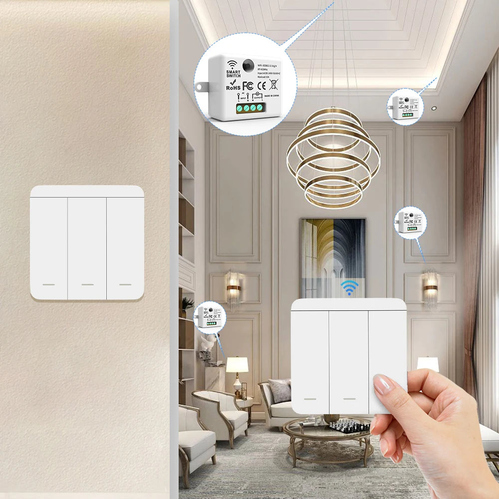 SIXWGH Wireless Light Switch Set 1/2/3Gang 433Mhz Push Button Home Remote Controller 10A 110V 220V For Led Light Lamp