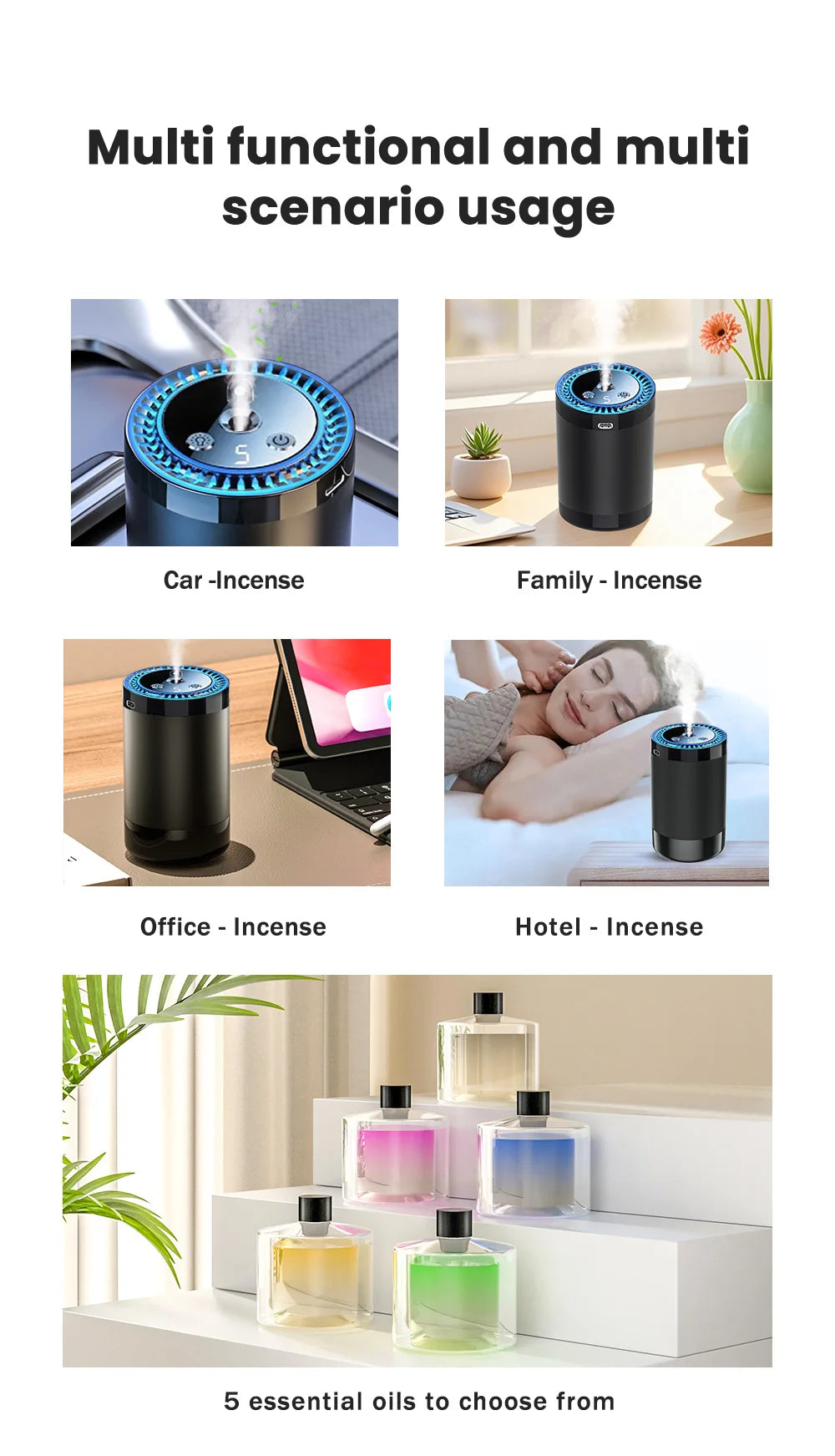 Rechargeable car aroma diffuser, aromatic essential oil, colorful lights, romantic starry sky lights, bedroom gift