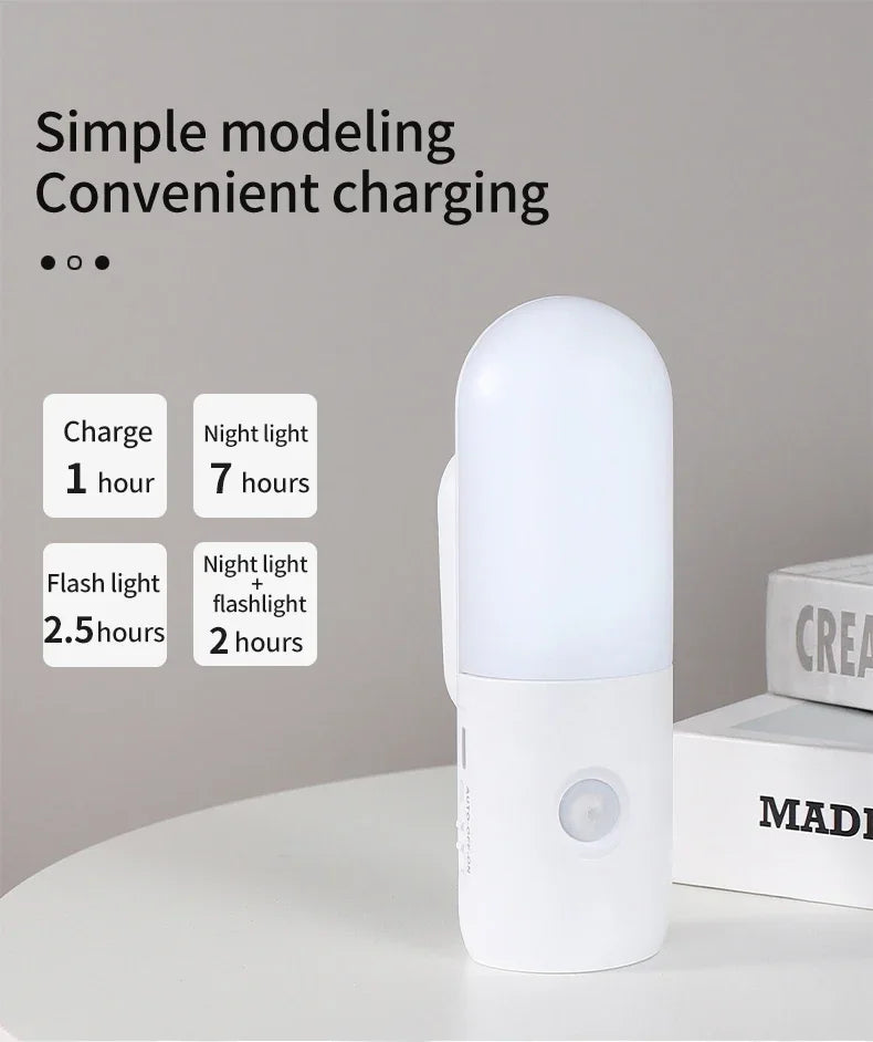 3 Colors Dimmable Spotlights 2 in 1 LED Night Light with Motion Sensor Rechargeable Magnetic Wall Lamp for Bedroom Hallway Stair