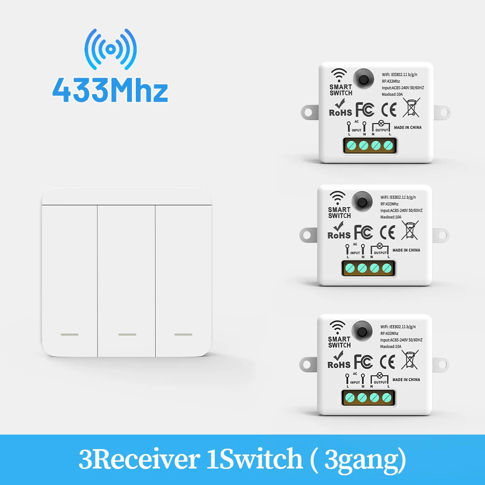 SIXWGH Wireless Light Switch Set 1/2/3Gang 433Mhz Push Button Home Remote Controller 10A 110V 220V For Led Light Lamp