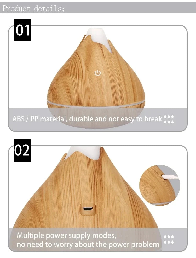 350ML Aromatherapy Essential Oil Diffuser Wood Grain Remote Control Ultrasonic Air Humidifier Cool with 7 Color LED Light