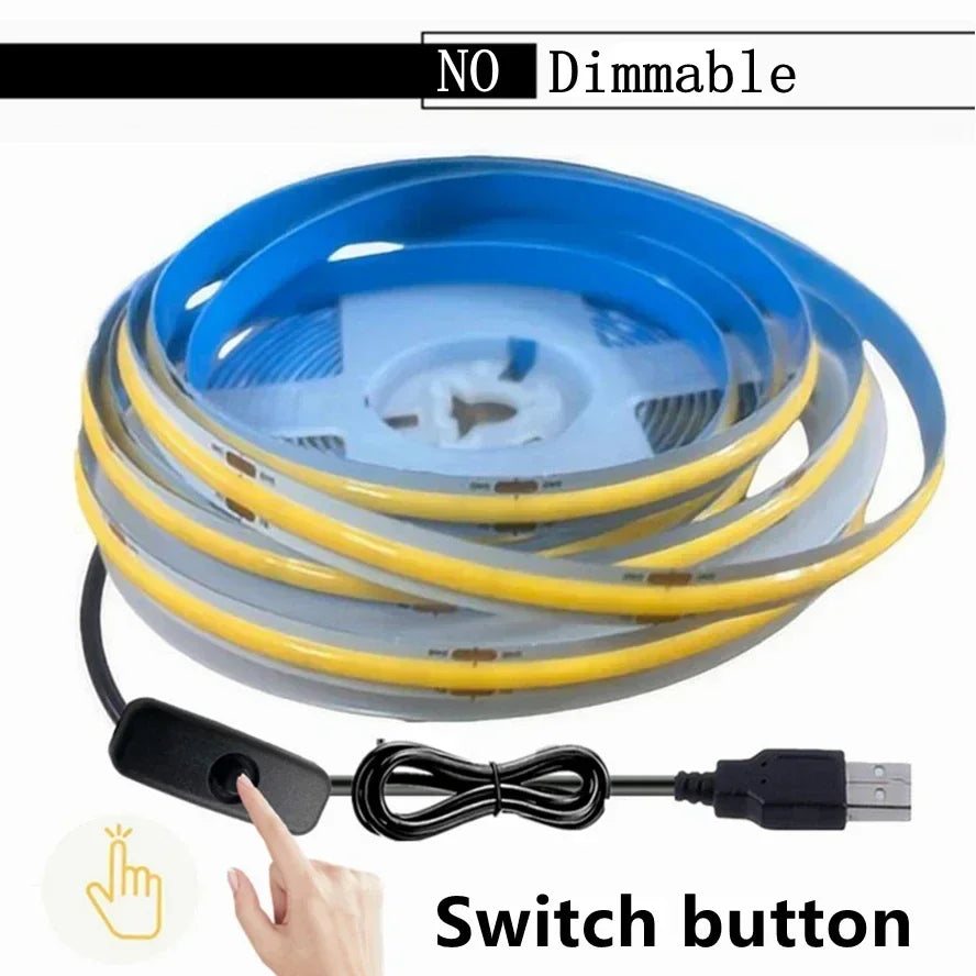 1-5M USB LED Strip Light 5V 320LEDs/M COB Touch Sensor Dimmable Lamp Tape DIY Mirror Backlight TV Kitchen Room Night Lighting