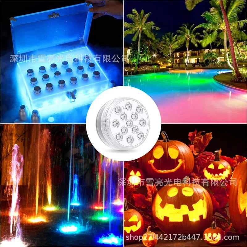 Updated IP68 RGB Submersible 13LED Underwater Light with Remote Control Underwater Pool Light Bright Lamp for Pond/Pool/Aquarium