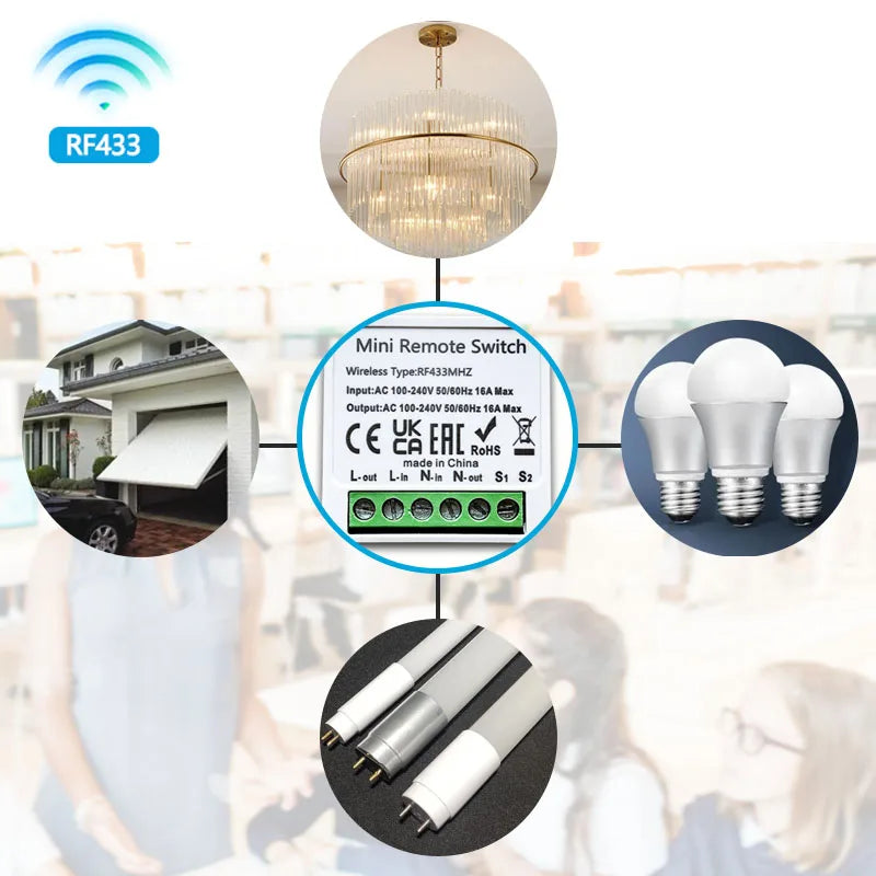 RF 433 MHz Smart Switch Mini DIY Wireless Remote Control Light Switches 16A Relay Receiver Automation Module for Home Led Lamp