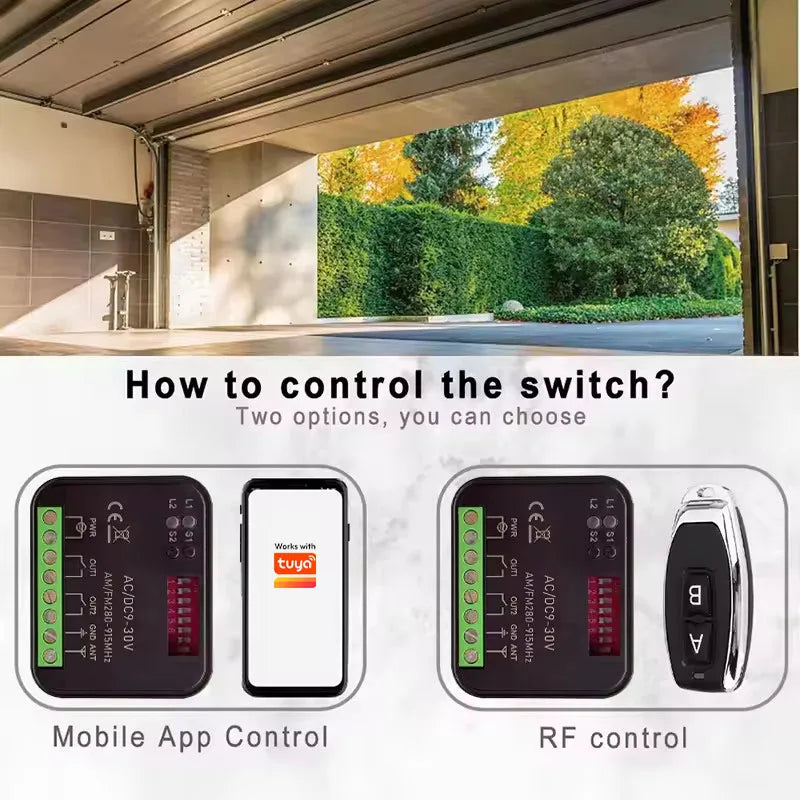 Work With Tuya WiFi Switch Universal RX-MULTI Garage Door Gate Remote Control Receiver Smart Controller 300-868MHz 9-30V 85-250V