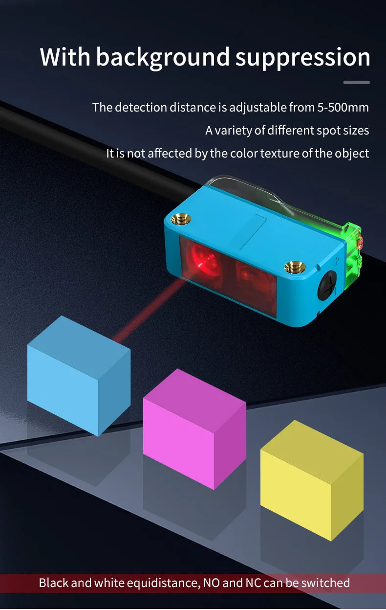 Background Suppression Infrared Photoelectric Sensor，Diffuse reflection, reflected light, lens reflection，30cm-2M，NO and NC，NPN