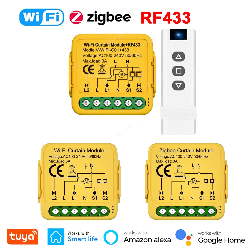 Tuya Curtain Motor Smart Switch ZigBee WiFi RF433 3 Options Roller Blinds Shutter Motor Switch Controller Voice for Alexa Google