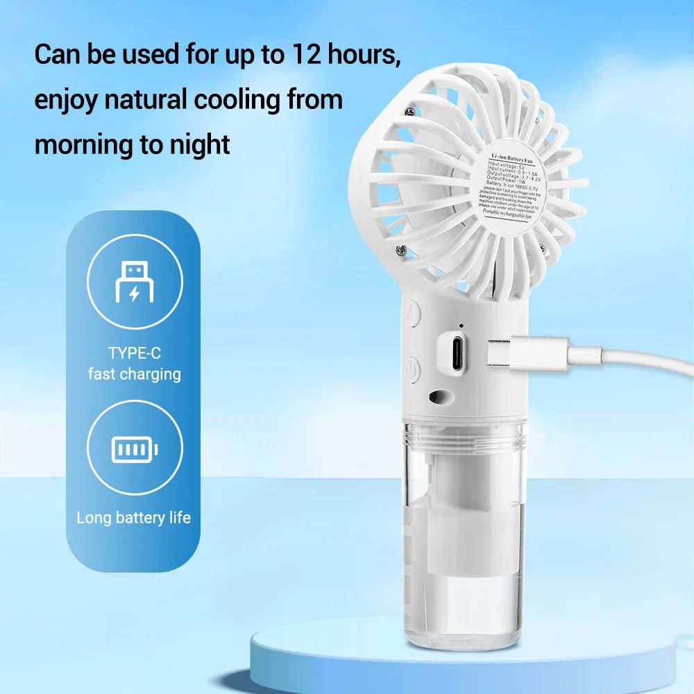 Portable Misting Fan 4 Speed 800mAh Type-C Rechargeable 20ml Water Tank Humidifier Mist Cooler Fan for Home Office Outdoor Trave