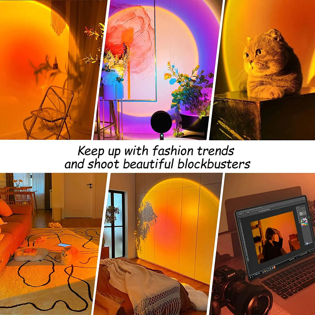 Smart Bluetooth Night Light Rainbow Sunset Projector Lamp for Home Coffe shop Background Wall Decoration Atmosphere Table Lamp