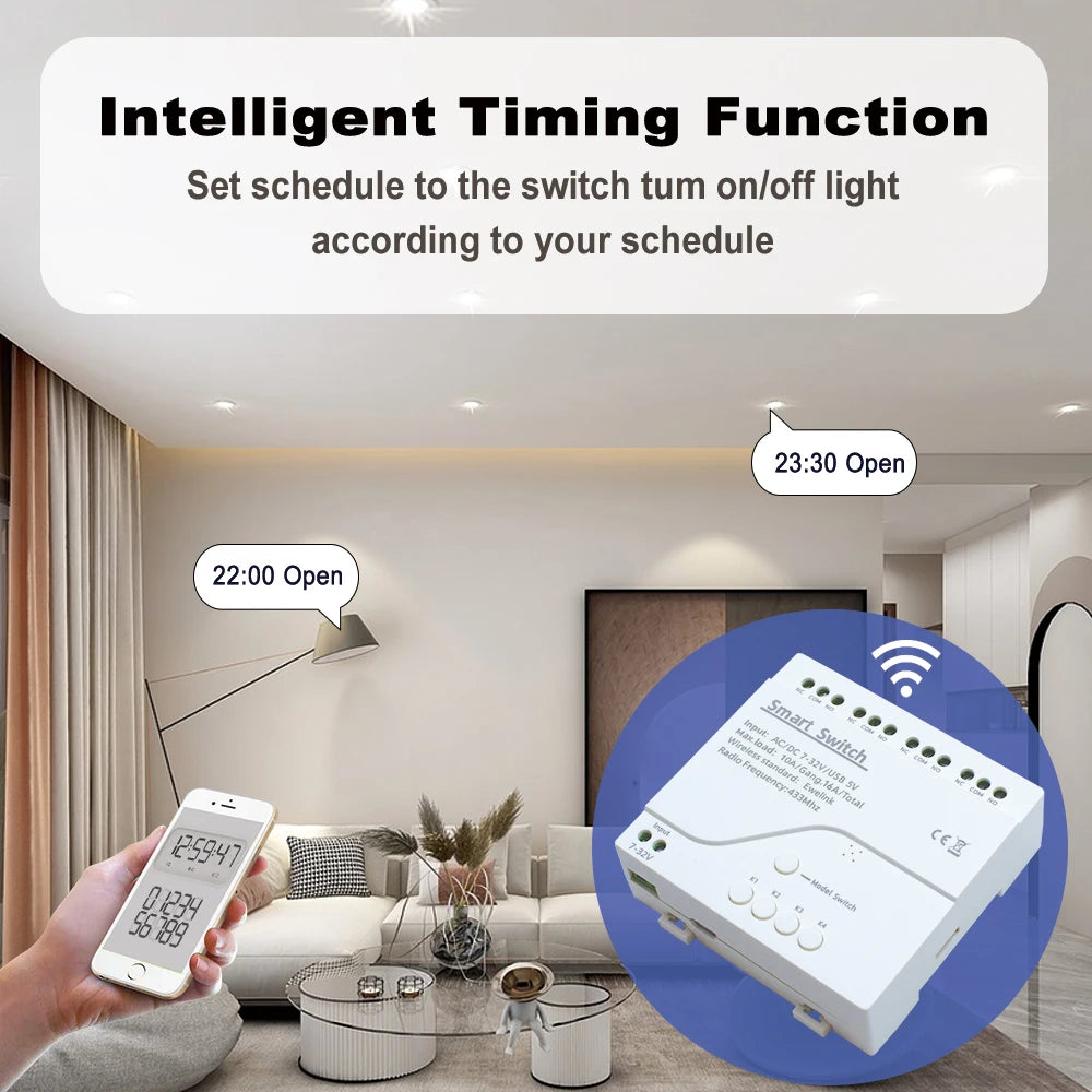 EWelink WiFi Smart 4CH Switch 220V 10A Relay Module APP Remote Control 12V 24V 85-250V Receiver Google Home Alexa