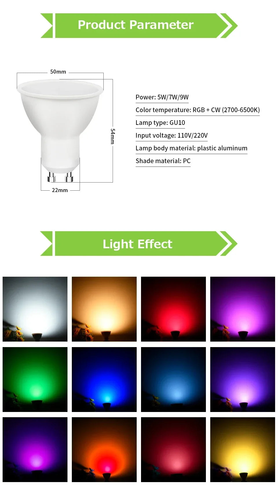 5W 7W 9W 220V 110V Tuya Smart WiFi GU10 LED Bulb Spotlight Alexa Lamp RGBCW Smart Life APP Control Works With Alexa Google Home