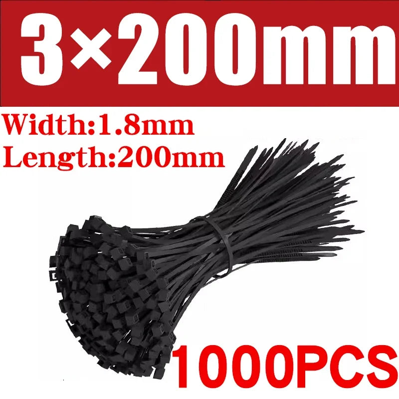 500/1000PCS Plastic Nylon Cable Ties Self-locking Cord Ties Straps Adjustable Cables Fastening Loop Home Office Wire Zip Ties