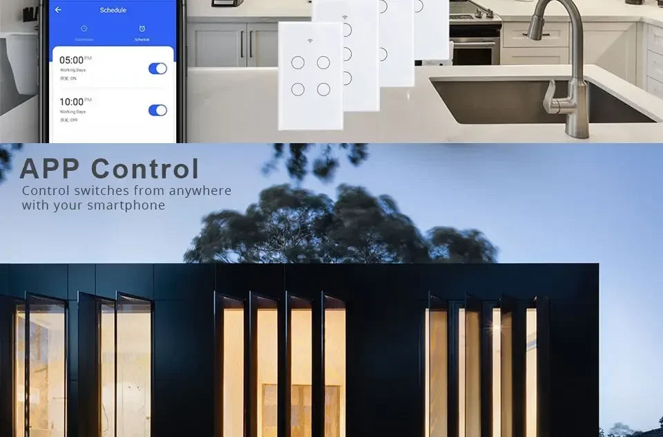 Tuya Smart Switches US Neutral Wire/No Neutral Wire Required 1/2/3/4 Gang WiFi Touch Light Switch Work with Alexa Google Home