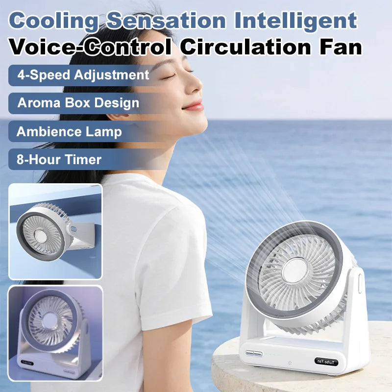 Smart Voice Control Desk Fan with Timer Wall Mountable Mini Circulation Fan for Home and Office Use