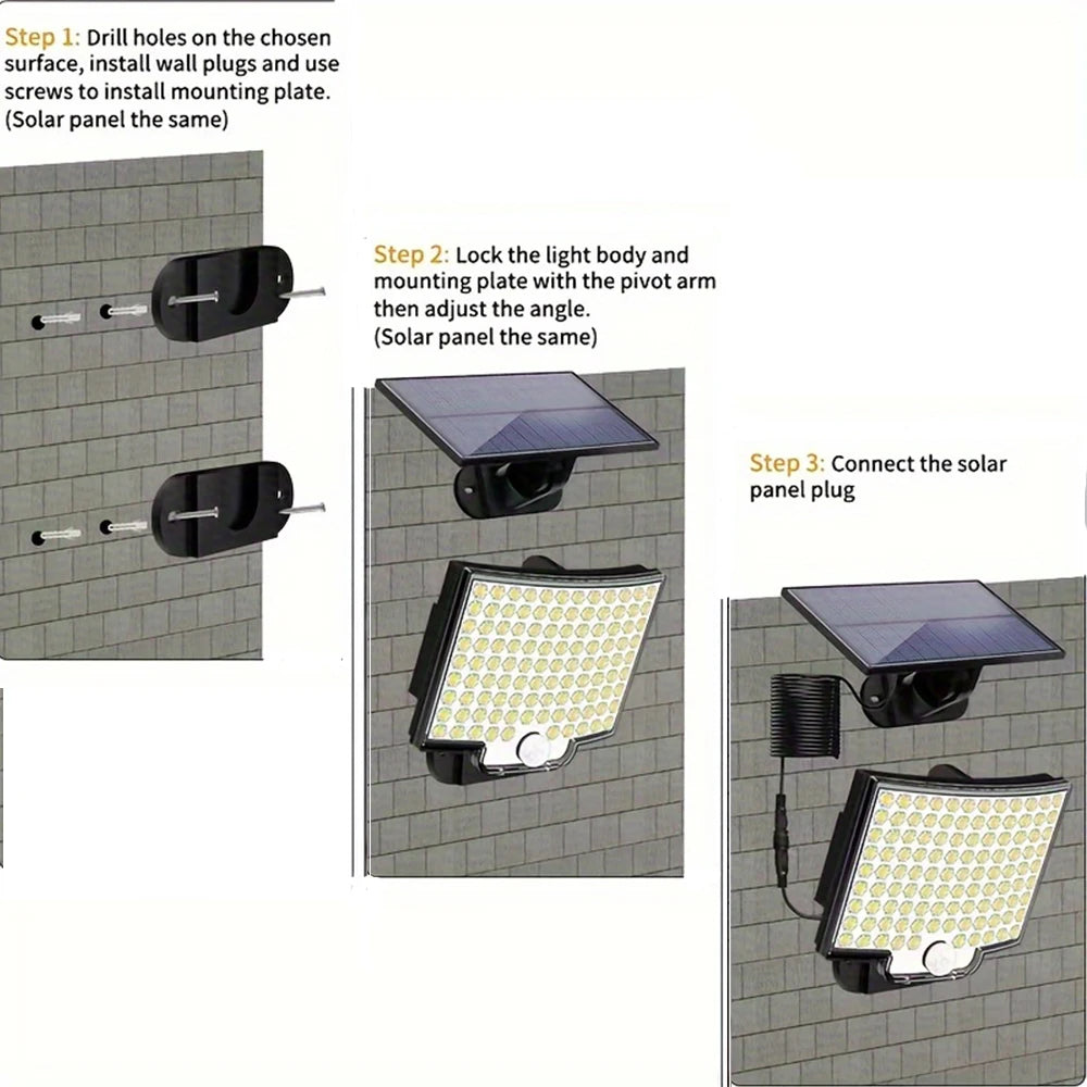 106LED Solar Outdoor Lights Motion Sensor Remote Wall Flood Lamp Security Waterproof Patio Garden Garage Fence Pathway Lighting