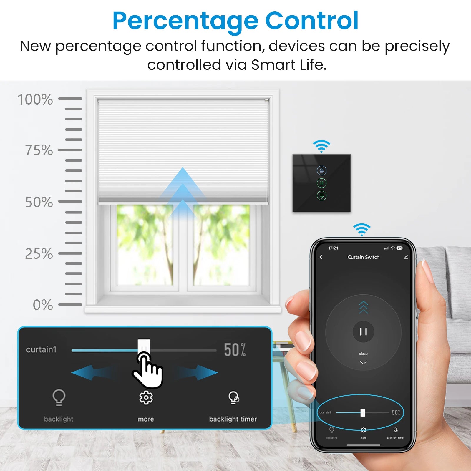 LoraTap Tuya Roller Shutter Touch Panel Switch Smart Life App Remote Progress Bar Settings Voice Control via Google Home Alexa