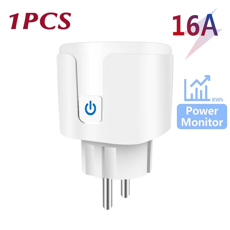 Tuya WiFi Smart Plug 16A/20A EU Smart Socket With Power Monitoring Timing Function Smart Life APP Voice Control Via Alexa Google