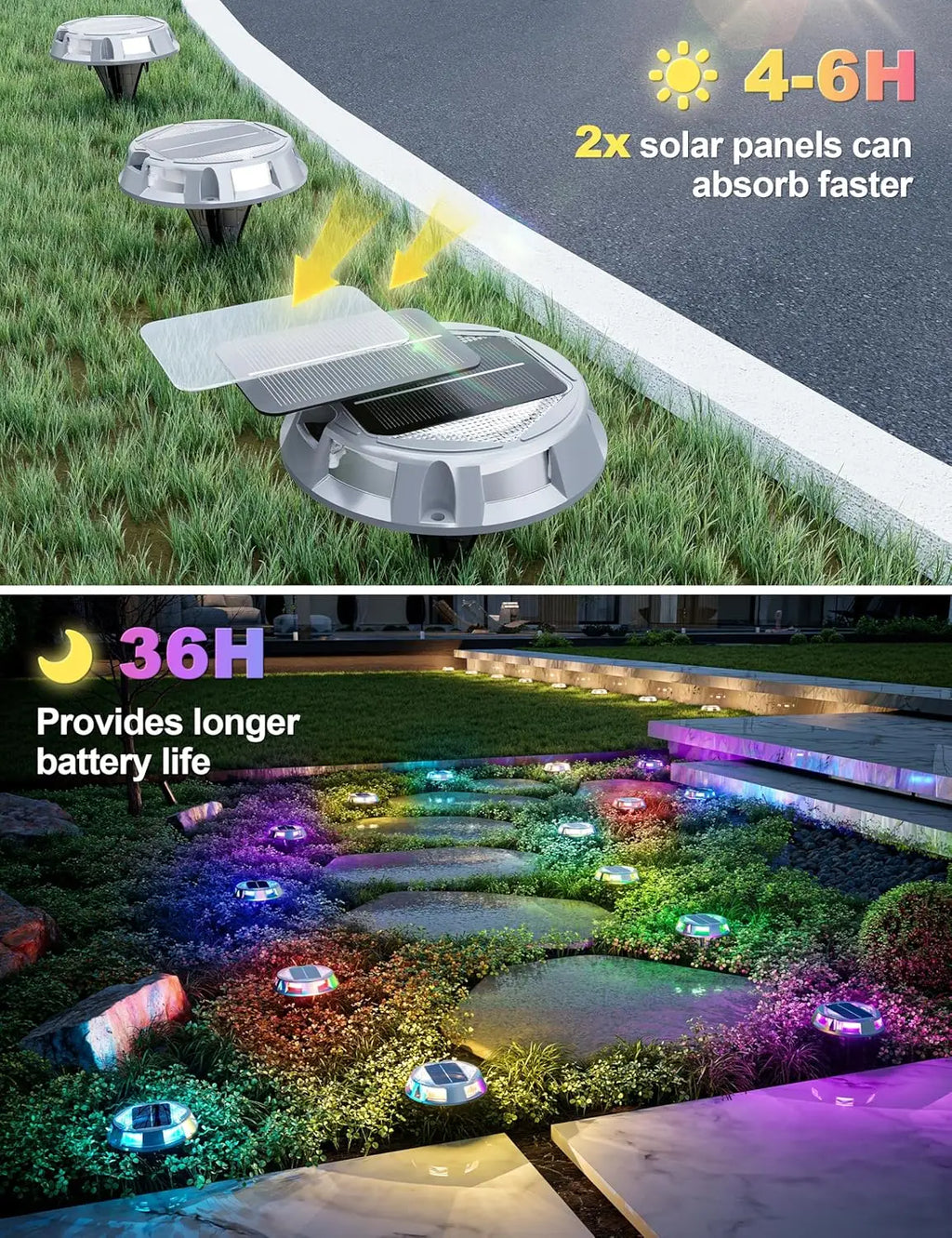 1/2/4PCS RGB Solar Ground Lights Solar Lights Outdoor IP68 Waterproof Solar Powered Landscape Lighting for Garden Yard Pathway