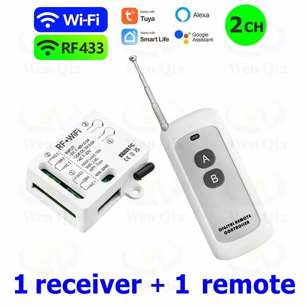 2CH Smart Light Switch Tuya,WiFi & RF Remote Control Module,USB 5V DC 12V 24V 48V,work with Alexa Google Home,for Lamp Fan Motor