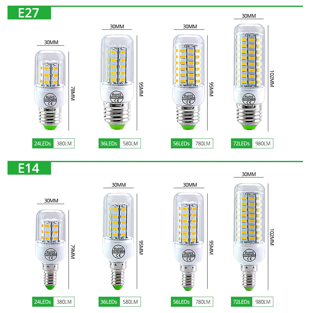 AC 220V E14 E27 LED Lamp SMD 5730 Corn Bulb 24 36 56 72LEDs Lamparas for Home Decoration Ampoule LED Light White Warm White