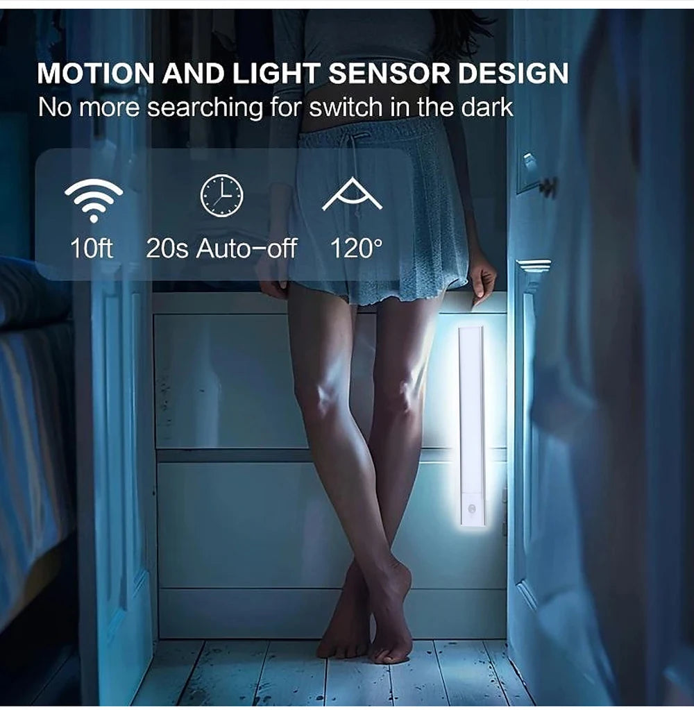 Night Light LED Motion Sensor Under Cabinet Lights USB Rechargeable Portable Lamp Lighting Bar For Bedroom Kitchen Accessories