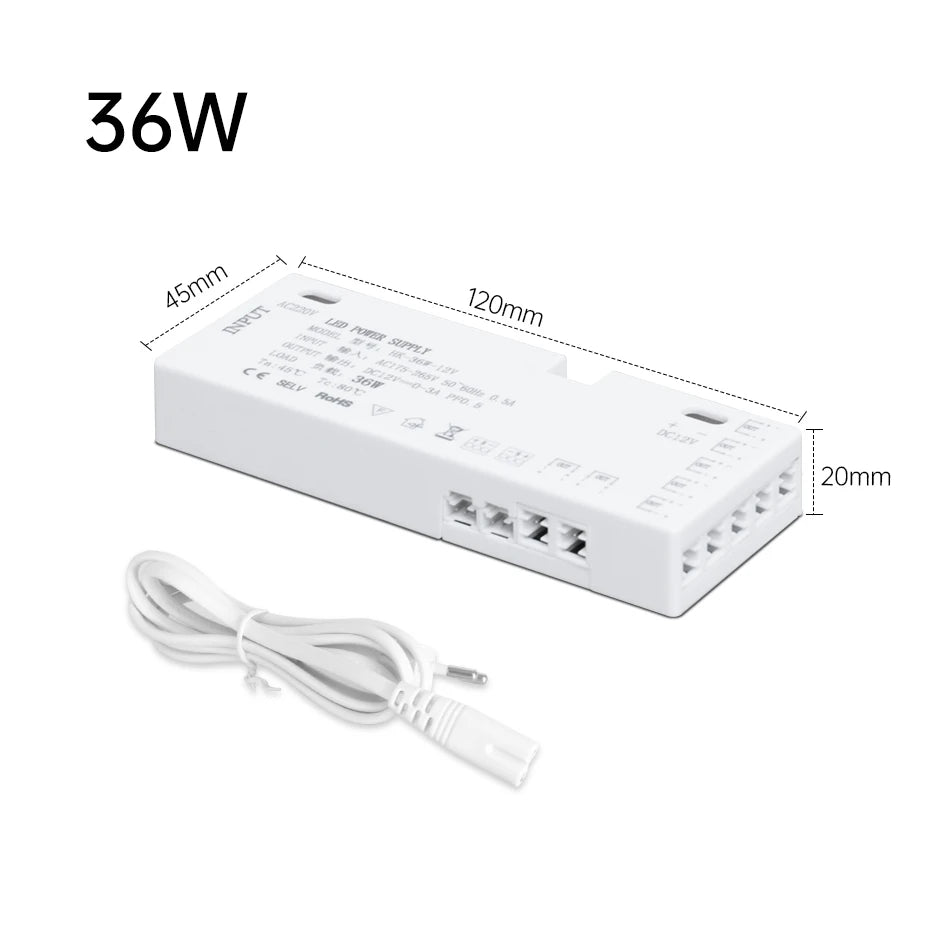 200W 150W 100W 60W 36W 24W LED Cabinet Light Strip Transformer AC220V to DC12V/24V for Home Wardrobe/Shelf with DuPont Port