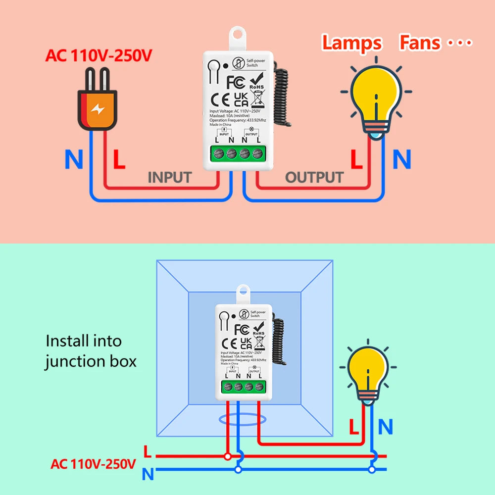 433MHz Wireless Self-Powered Light Switch AC 110V 220V Receiver RF 86 Wall Switch No need Battery for Home Appliance LED Lamp