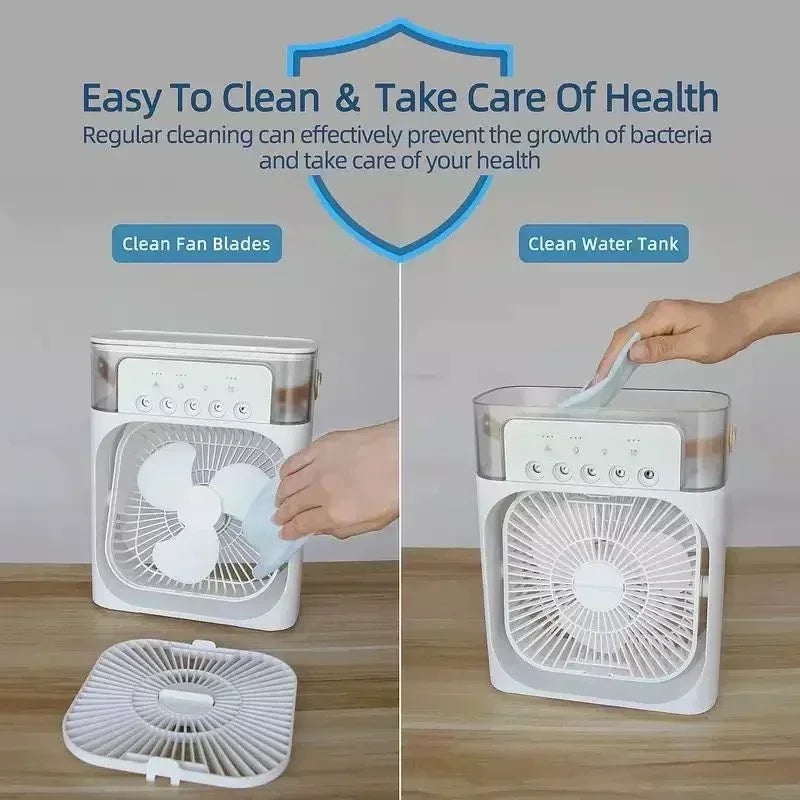 3-In-1 Mini Air Cooler LED Night Light Humidifier Portable Cooling Device Home Office  Refreshing Household Compact Appliance