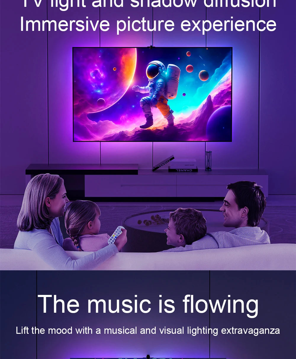 Immersion TV Backlights with Camera, Smart Ambient TV Strip Light RGB Synchronization Ambient Led Strip Light Lamp Camera Room