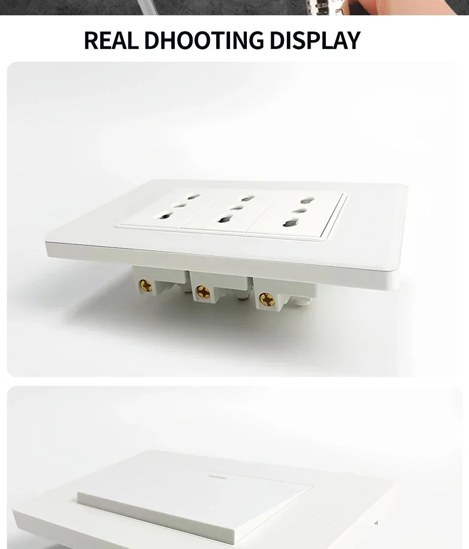 118 PC Plastic Panel Socket USB Type-C 20W Fast Charging Italy Chile Smart Wall Outlet Plug White Light Switch Home Office