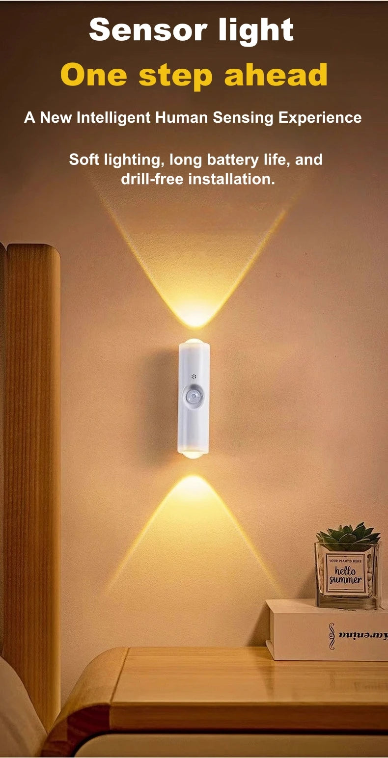 Rechargeable Motion Sensor Magnetic Wall Lamp Smart LED Double-head RGB Gradient Night Light for Bedroom Closet Home Decor