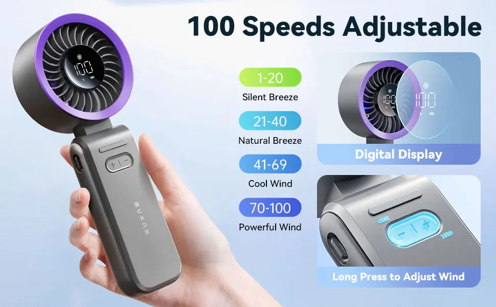 MUXNW 3 in 1 Portable Handheld Fan: Mini Personal Fan 3600mAh Rechargeable Foldable Turbo USB - Summer Beach Travel Cooling