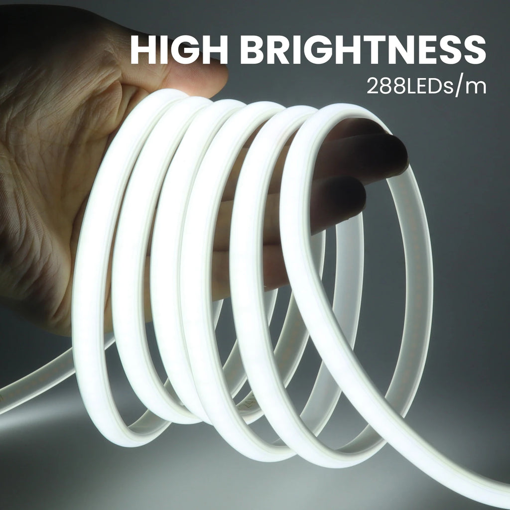 220V COB Led Strip EU Plug Warm White Red Blue Green Pink 288LEDs/m IP65 Waterproof Flexible Neon Light for Kitchen Room Garden