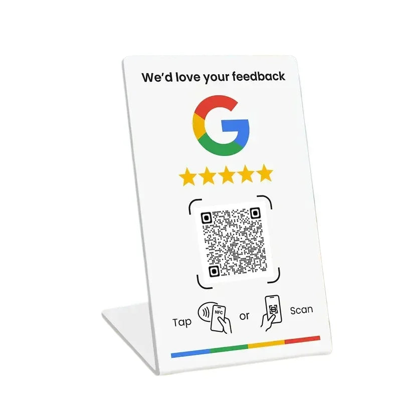 13.56Mhz programmable Google Review Card NFC station table NFC Google Reviews display bending card standing brand bracket