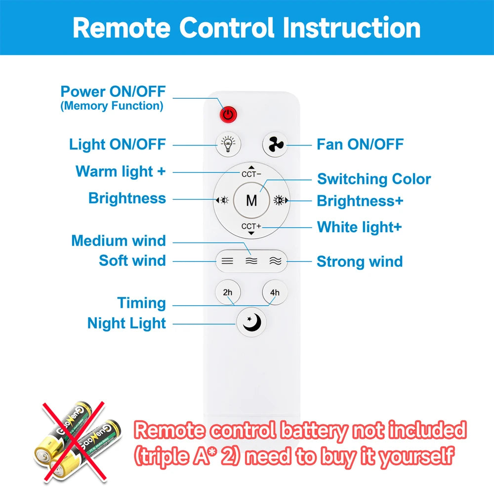 1/2Pack 30W Ceiling Fan Lights with Remote Control Dimming LED Fan Light E27 Base Suitable  for Living Room Kitchen Study Garage