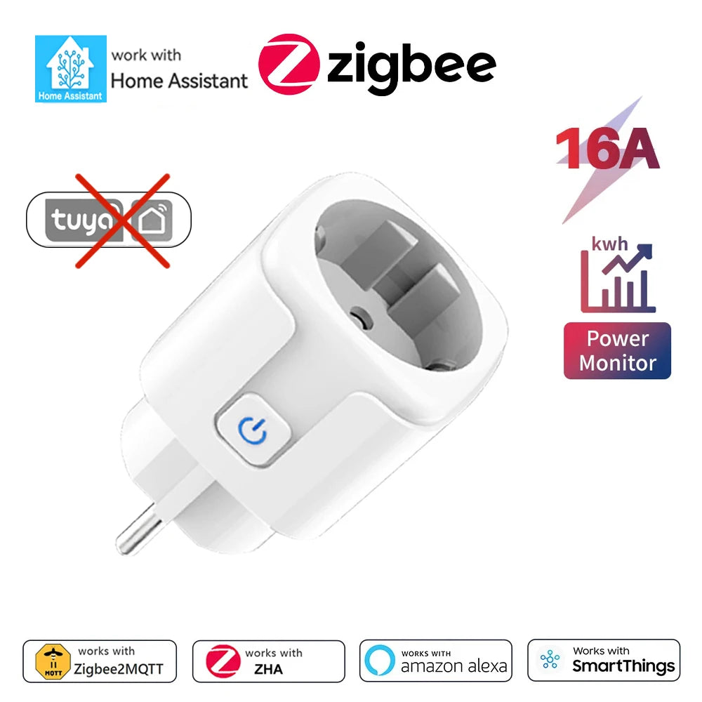 Home Assistant ZigBee Smart Plug 20A/16A EU Smart Socket with Power Monitor App Voice Control Works with Alexa Google Home Z2M
