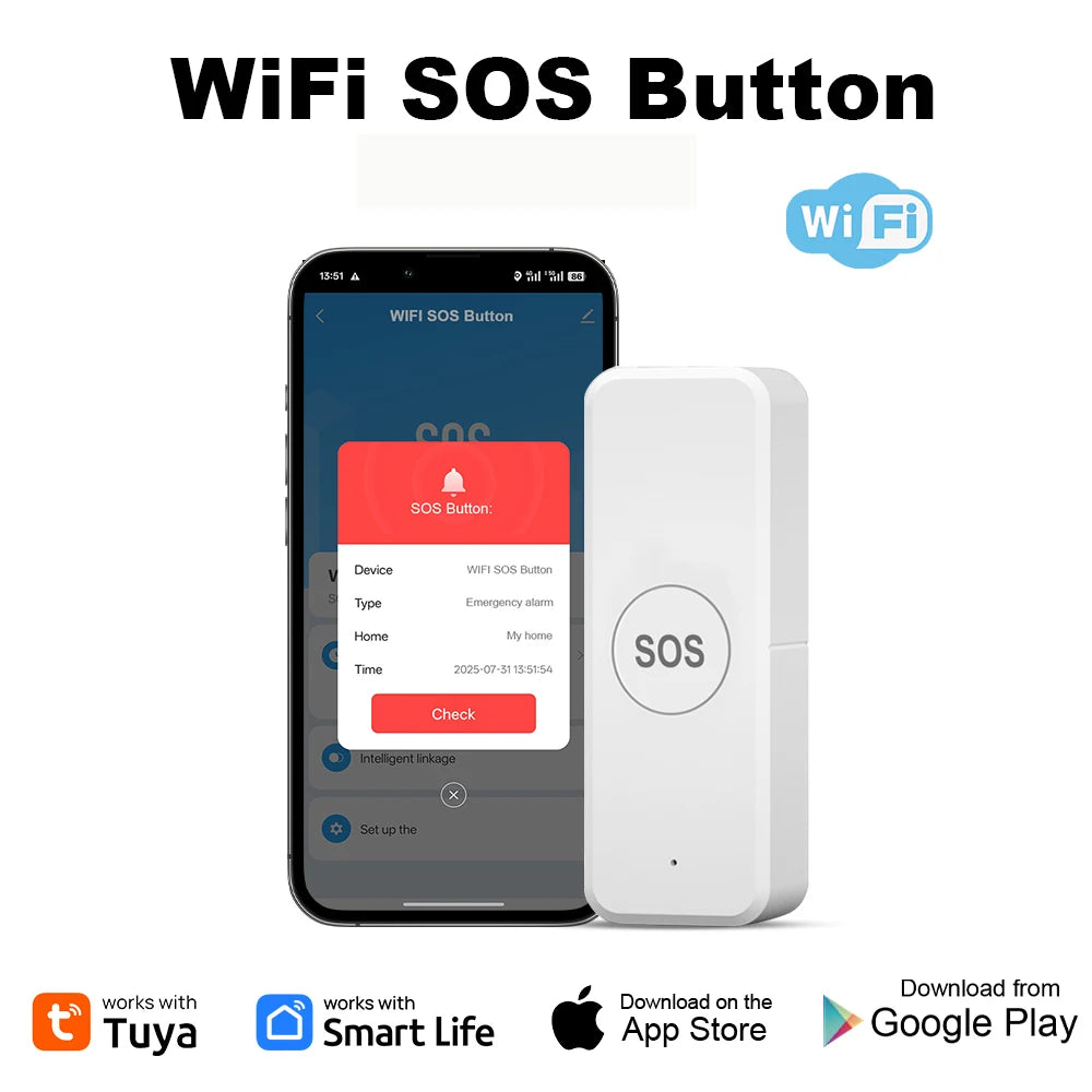 Tuya WiFi or Zigbee WiFi Panic Button for Elderly Senior Emergency Fall Alert Devices SOS Life Alarm Caregiver Pager Tuya Smart