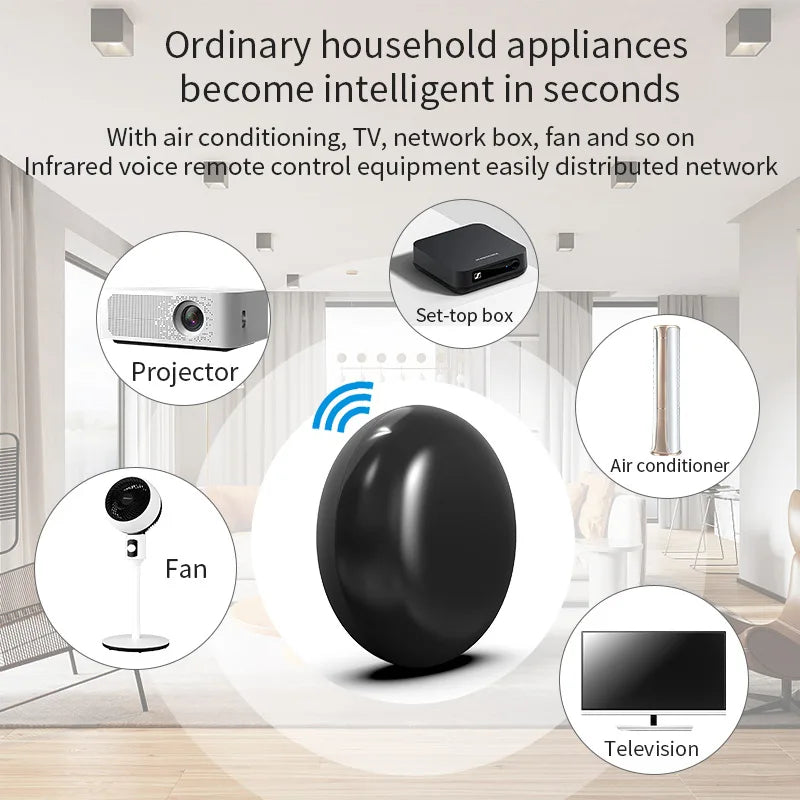 Tuya Smart Universal IR Remote Control, supports Wi-Fi and Bluetooth connectivity, voice control, and remote control