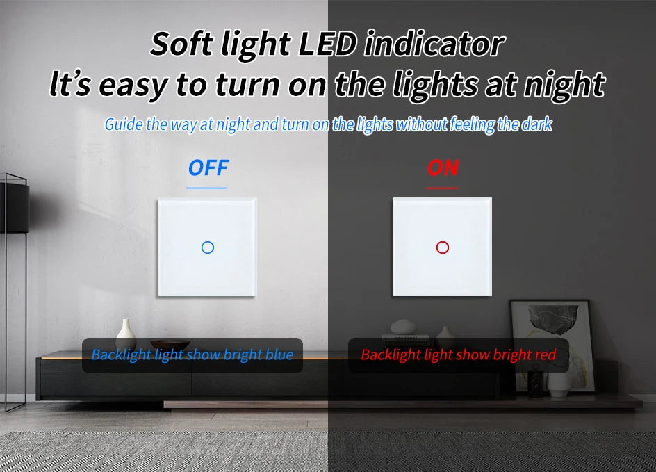 2way 3way 1gang Touch Switch Wall Light Switches No Neutral Wire 240V No Wifi For Staircase Bedside Switches Bedroom