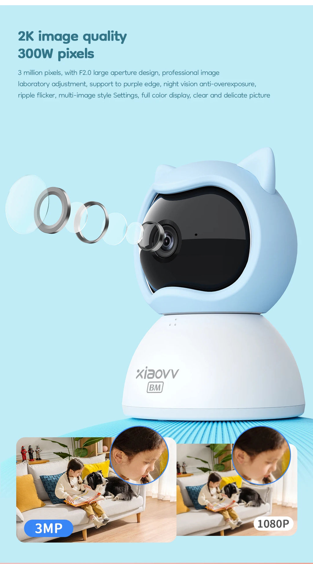 4MP WiFi xiaovv indoor Baby Monitor Two-Way Audio Motion Detection Night Vision Baby Camera for Home Security 360°