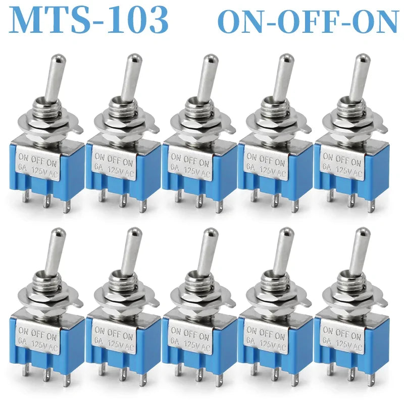 10pcs MTS-102 103 MTS-202 203 Toggle Switch 6A 125VAC on on SPDT 6mm Mini Switch DPDT on off on Waterproof Cap